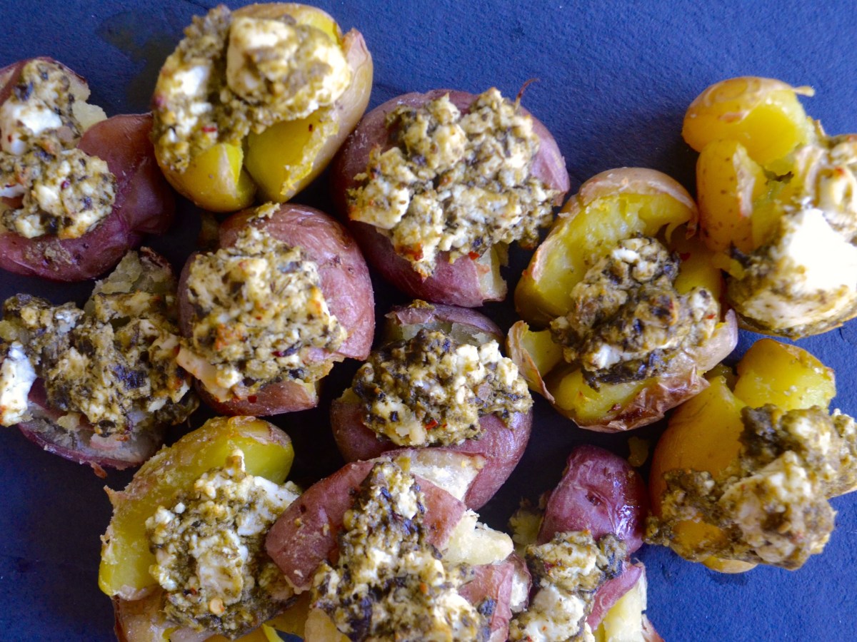 Smashed Potatoes with Goat Cheese &&nbsp;Pesto