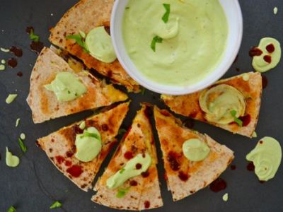 Soft Scrambled Breakfast Quesadillas with Avocado&nbsp;Crema
