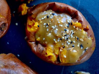 Roasted Sweet Potatoes with Sweet & Spicy Tahini&nbsp;Butter