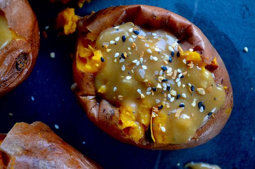 Roasted Sweet Potatoes with Sweet & Spicy Tahini&nbsp;Butter